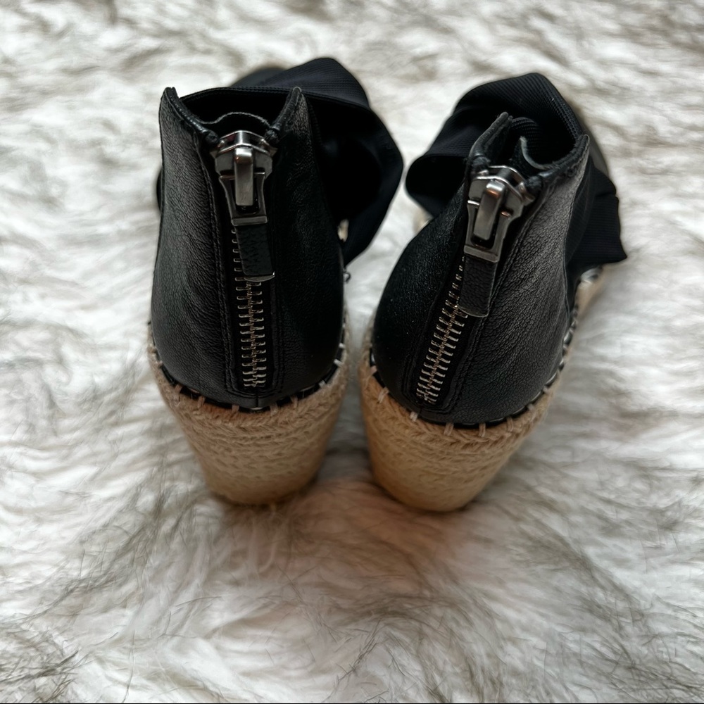 Eileen Fisher Black Wallis Leather Wedge Espadrille Sandals Ankle Strap Size 6.5 - Picture 7 of 12